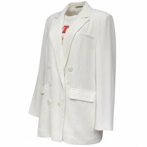 Forever 21 Textured Notched Double-Breasted Blazer White Medium Casual Office